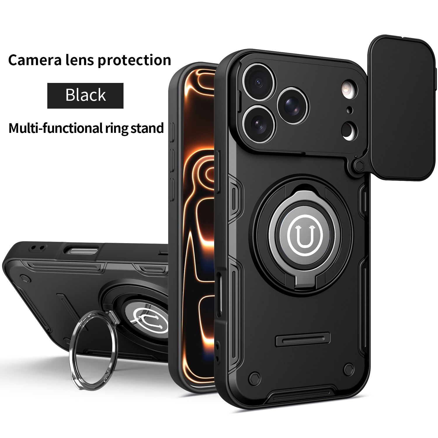 Ring Stand Case - Shockproof Power Slide Camera Lens Protection