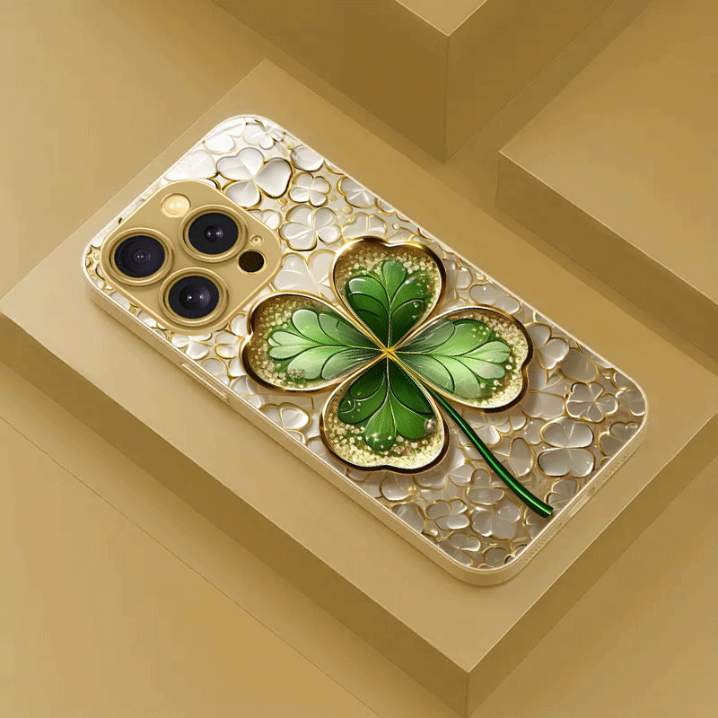 Phone Cases Green - Gold and green contrasting four-leaf clover