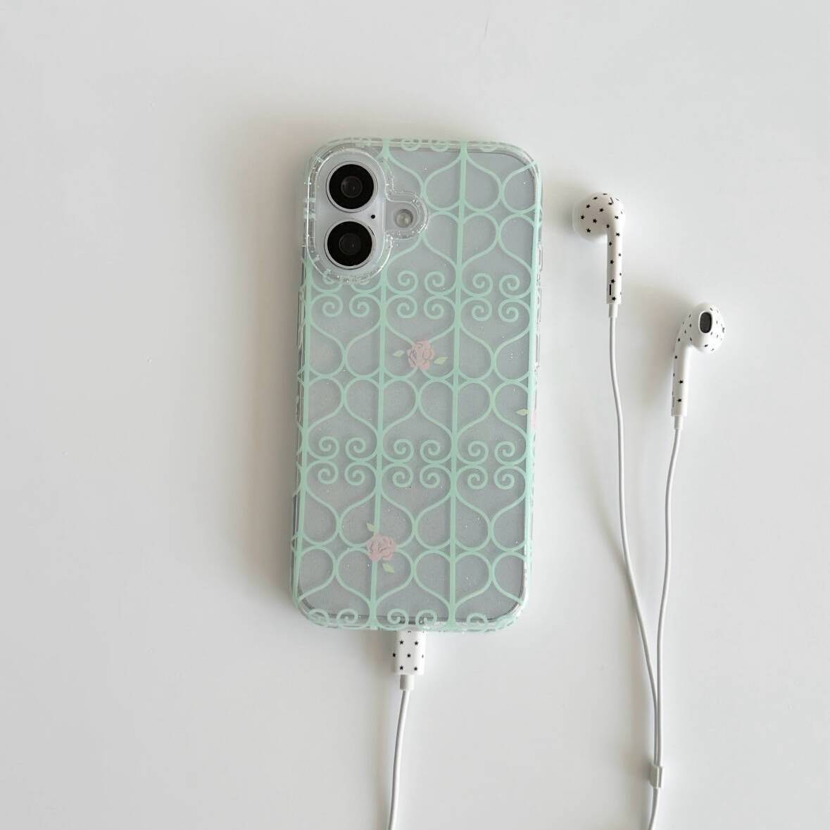 Phone Cases Green - Mint Green Iron Window Pink Rose